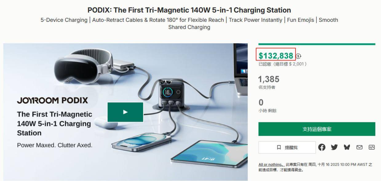 ickstarter 30天众筹狂揽破百万!不朽情缘首页机乐堂新品PODIX桌面充海外K(图2)